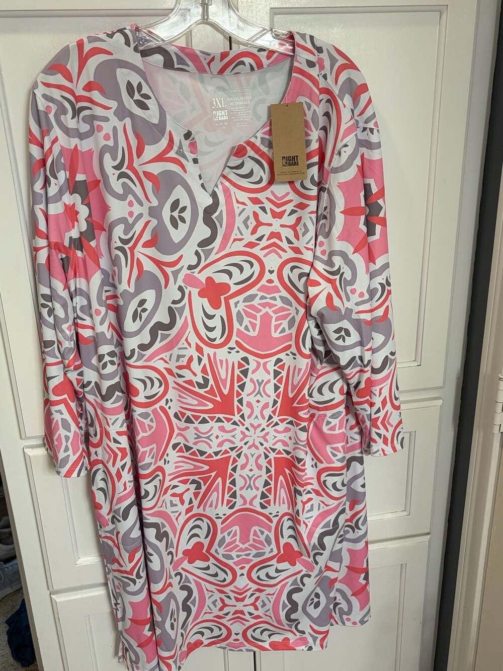 Lightbare UPF 50+ UV Protection Floral BOHO Long Sleeve Sun Dress Pockets 3XL